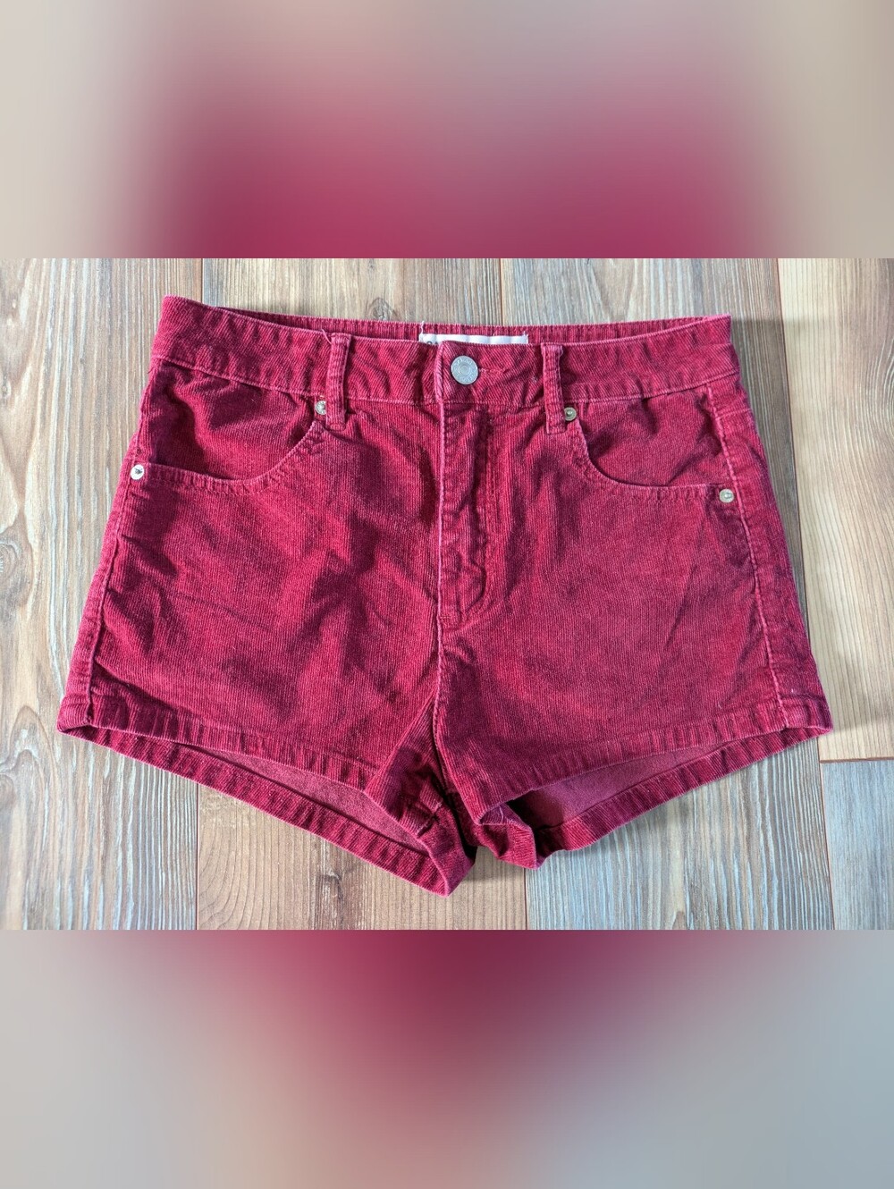 Garage Red Corduroy Retro High Waist Denim Shorts 7